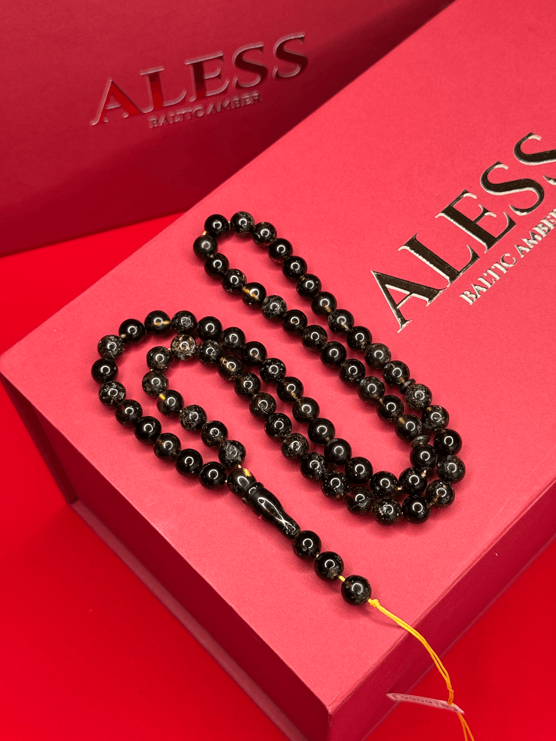 Black Amber Round Rosary 69 Beads, 8mm, 29g - 1