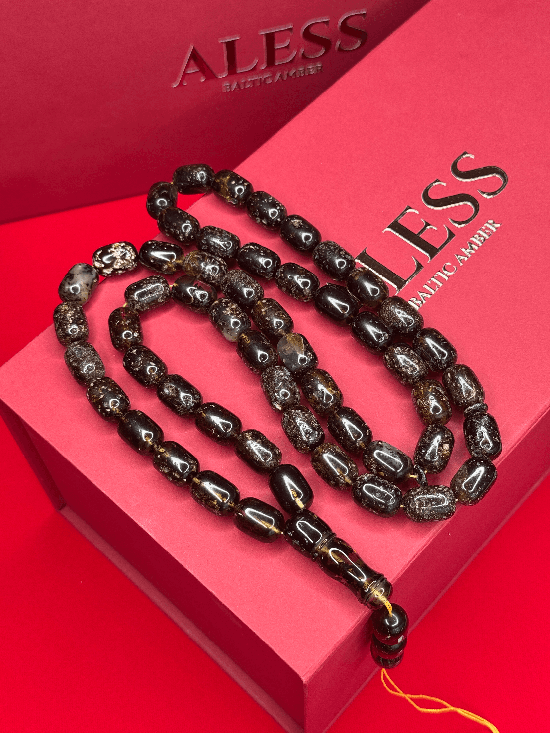 Black Amber Barrel Rosary 51 Beads, 17/12mm, 97g - 1
