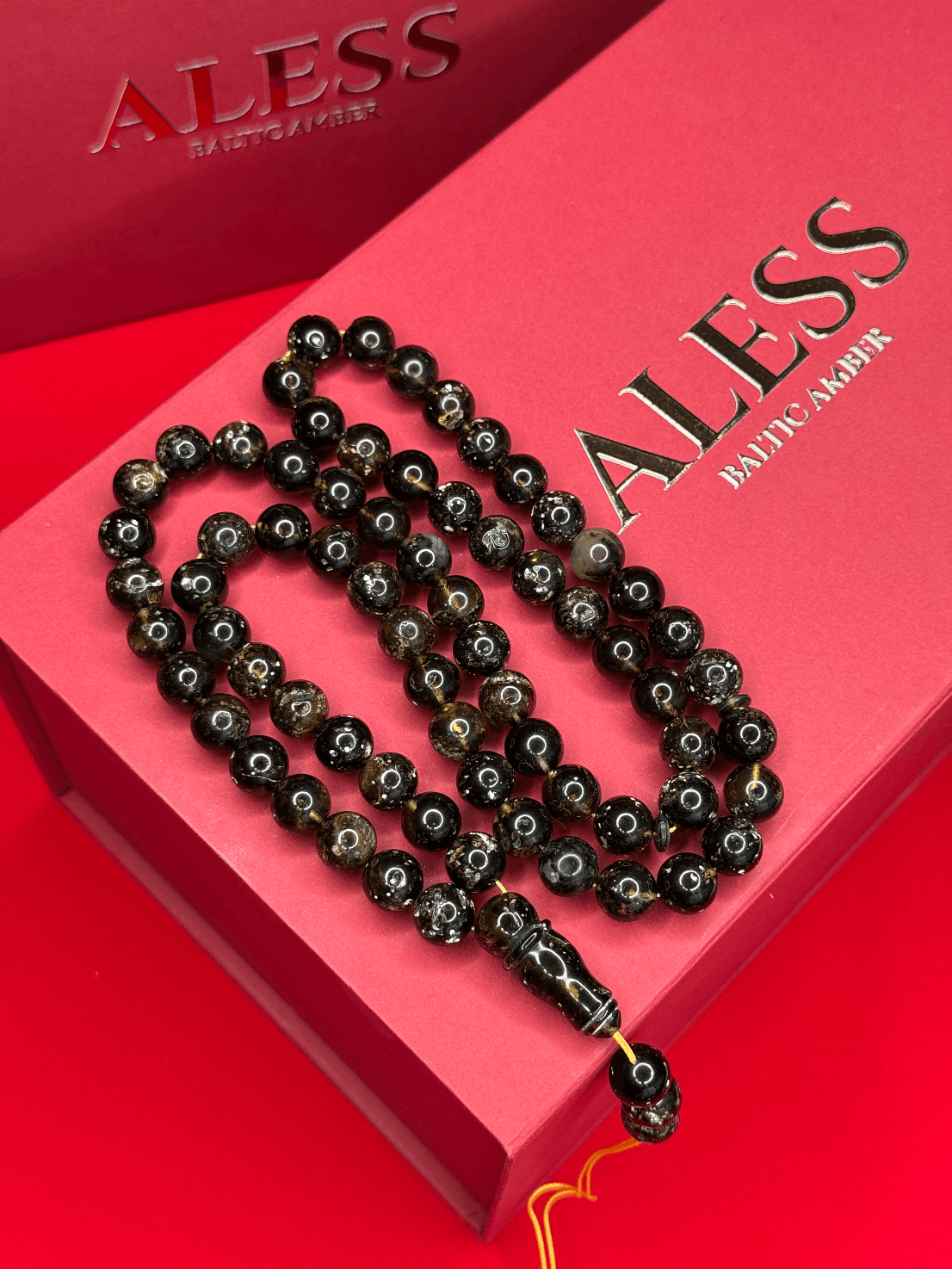 Black Amber Round Rosary 69 Beads, 11mm, 61g - 1