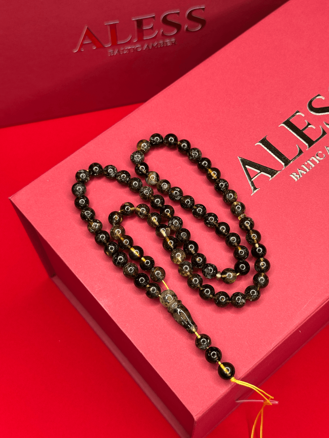 Black Amber Round Rosary 69 Beads, 8mm, 24g - 1